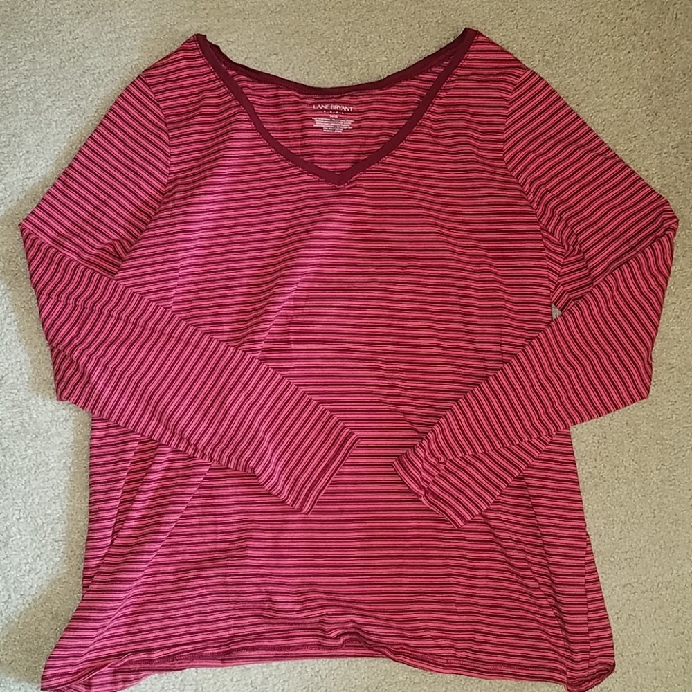 Pink/plum striped long sleeve v-neck